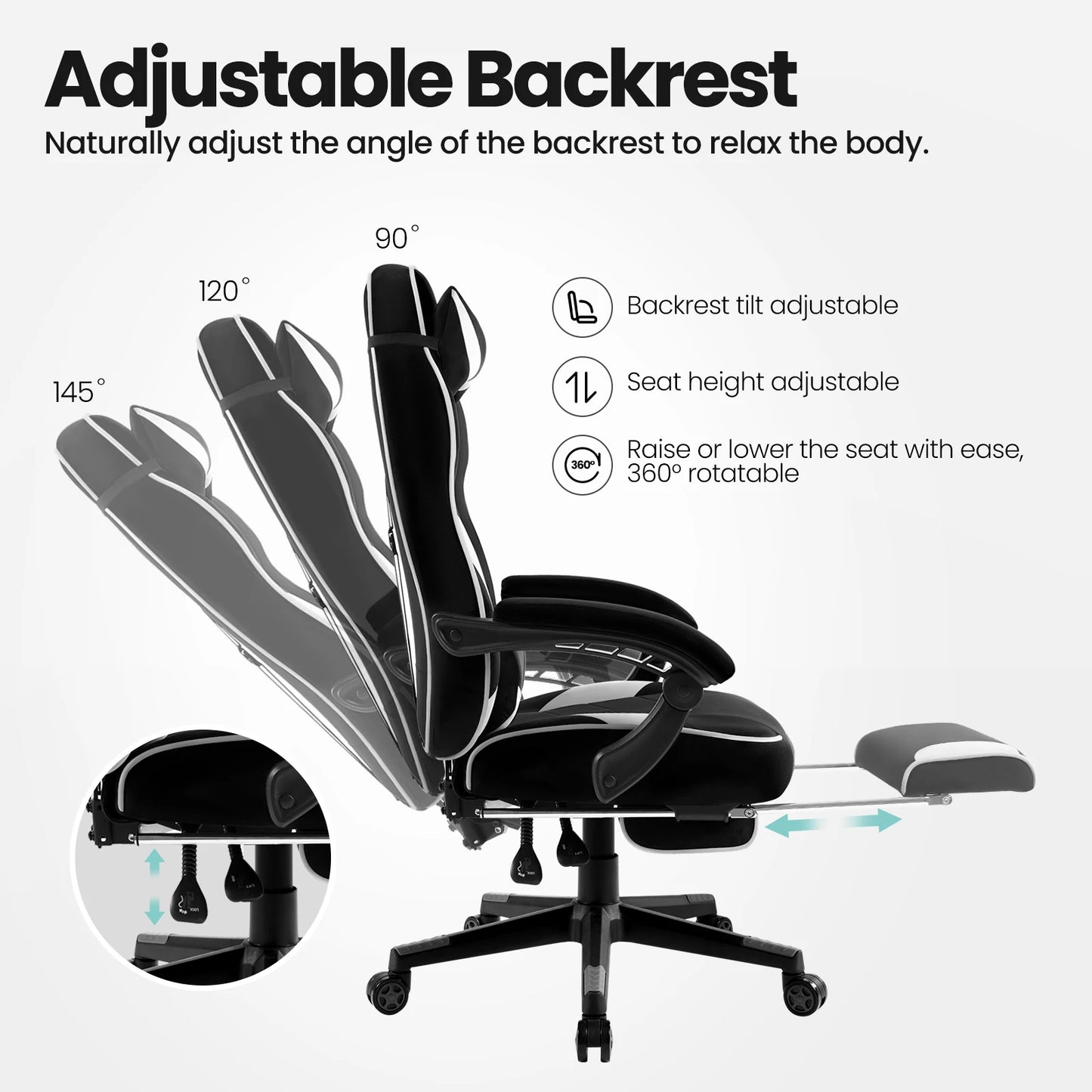 WOLTU Gaming Racing Chair Ergonomic Swivel Computer Chair with Footrest, Lumbar Support, Headrest, Adjustable Gamer Office Chair