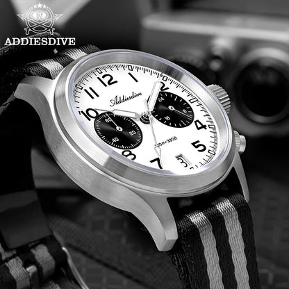 Relógio Masculino ADDIESDIVE 2025 New Panda Eye Retro Luxo VK64 Quartz, Cronógrafo Desportivo, 100M Impermeável, Luminoso