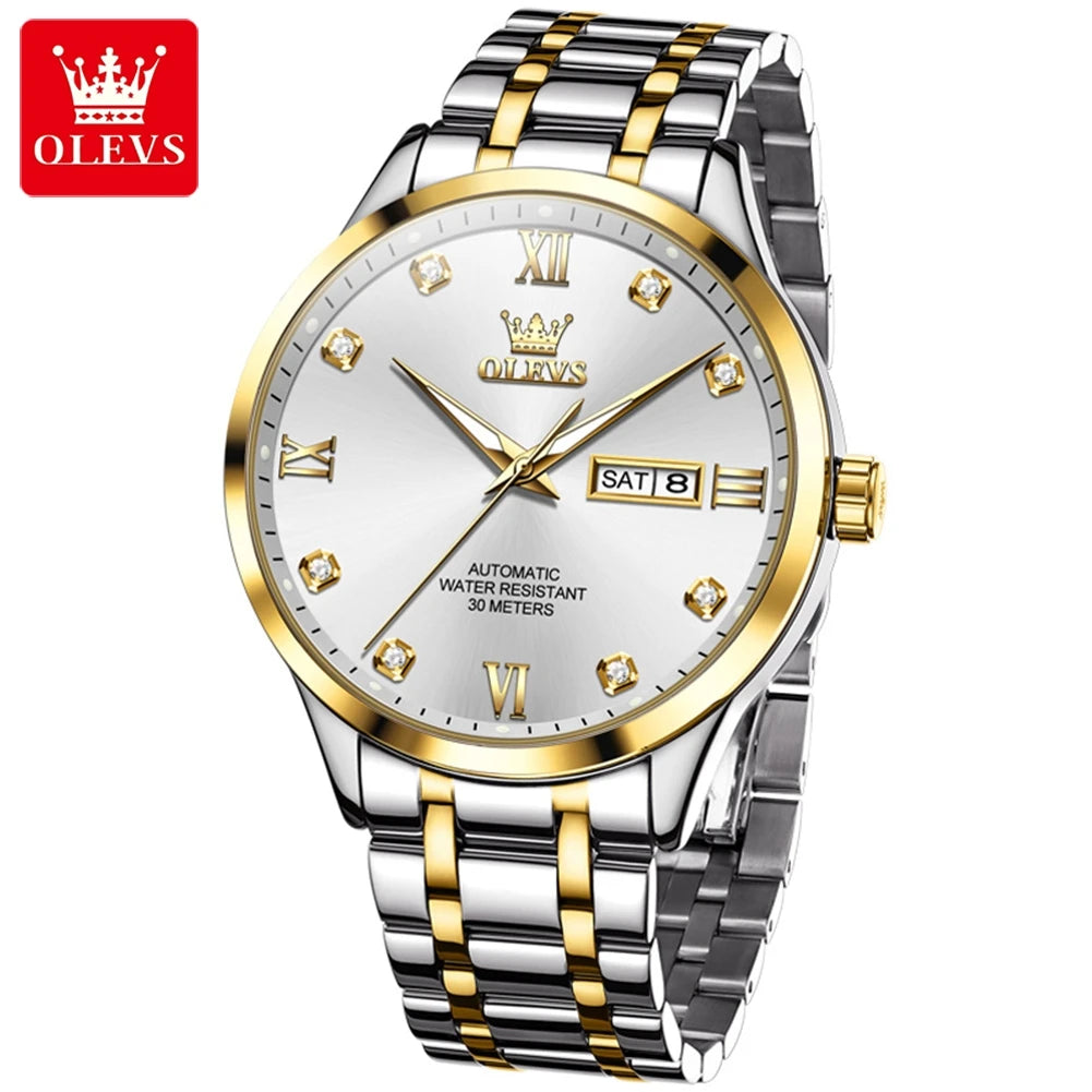 OLEVS 9946 Brand Original Man Watch Dual Calendar Diamond Scale Luxury Automatic Mechanical Watch for Men Business Wristwatches