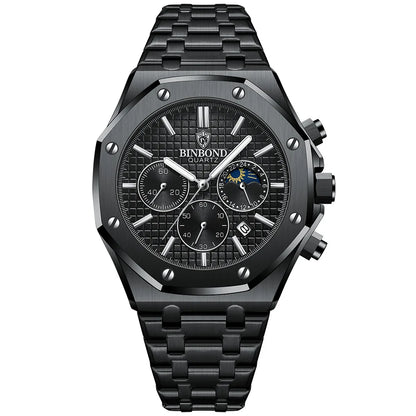 Montre-bracelet à quartz de luxe BINBOND, lumineuse, étanche, chronographe avec date automatique, montre pour homme, montre de sport et d'affaires.
