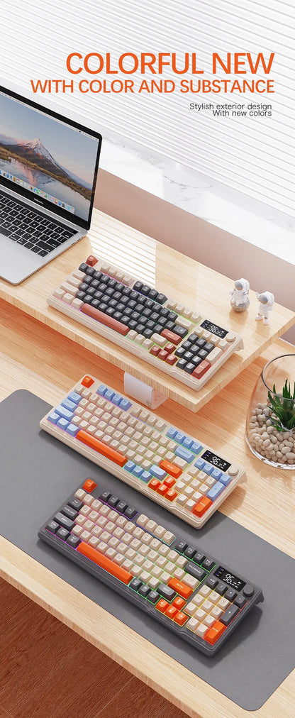 M96 Bluetooth-Tastatur Kabellose FREEWOLF Bildschirm-Gaming-Tastatur, elektronischer Bildschirm, Multi-Device-Verbindung, ergonomisches Gaming