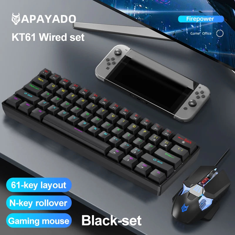 Teclado mecánico mini APAYADO K61, con cable, 61 teclas, Phantom RGB, negro/blanco, interruptor mecánico rojo/azul para gaming, portátil 60%