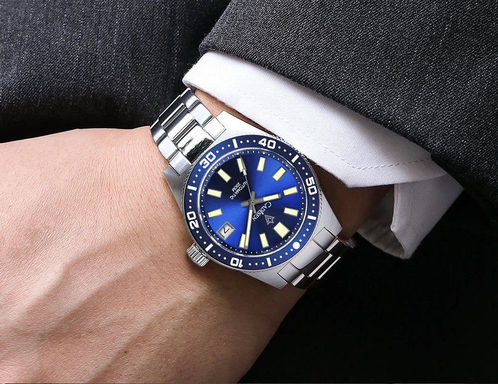 CADISEN New 38mm Diver Mens Watch Japan 8215 Automatic Mechanical Sapphire Glass Date Luminous 100M Waterproof Wrist watch Men