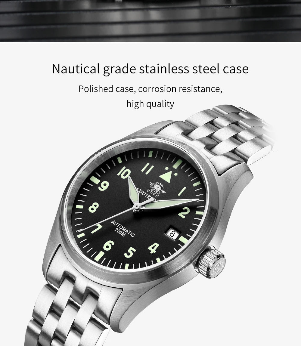 ADDIESDIVE Fashion Retro Personalized Watches 200m Waterproof C3 Luminous Steel Watch Sapphire Glass Mechanical Analog Watches