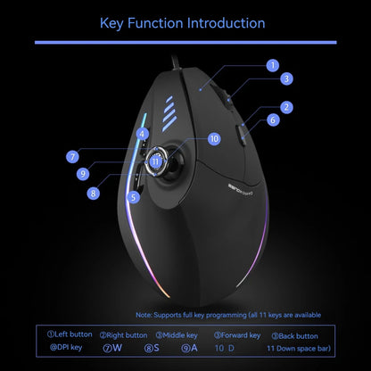ZELOTES C-18 vertikali pelė, 11 mygtukų optinė pelė, RGB, programuojami vairasvirtės tipo valdikliai, lazerinė žaidimų pelė PC kompiuterių žaidėjams