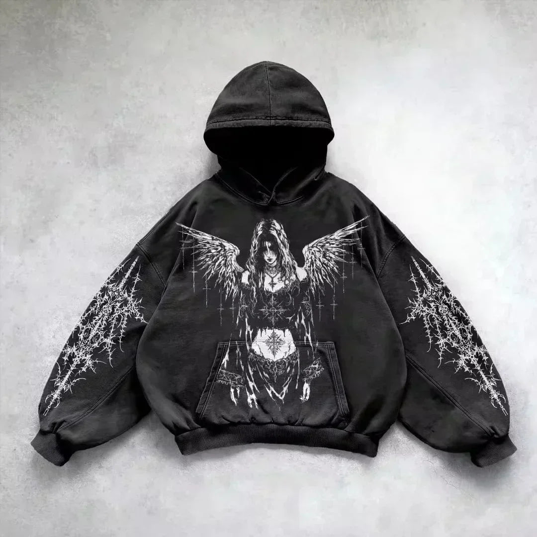 American Y2K New Hip Hop Trend Retro Hoodie Women Street Casual Loose Joker Vintage Sweatshirt Unisex Fleece Padded Warm Hoodie