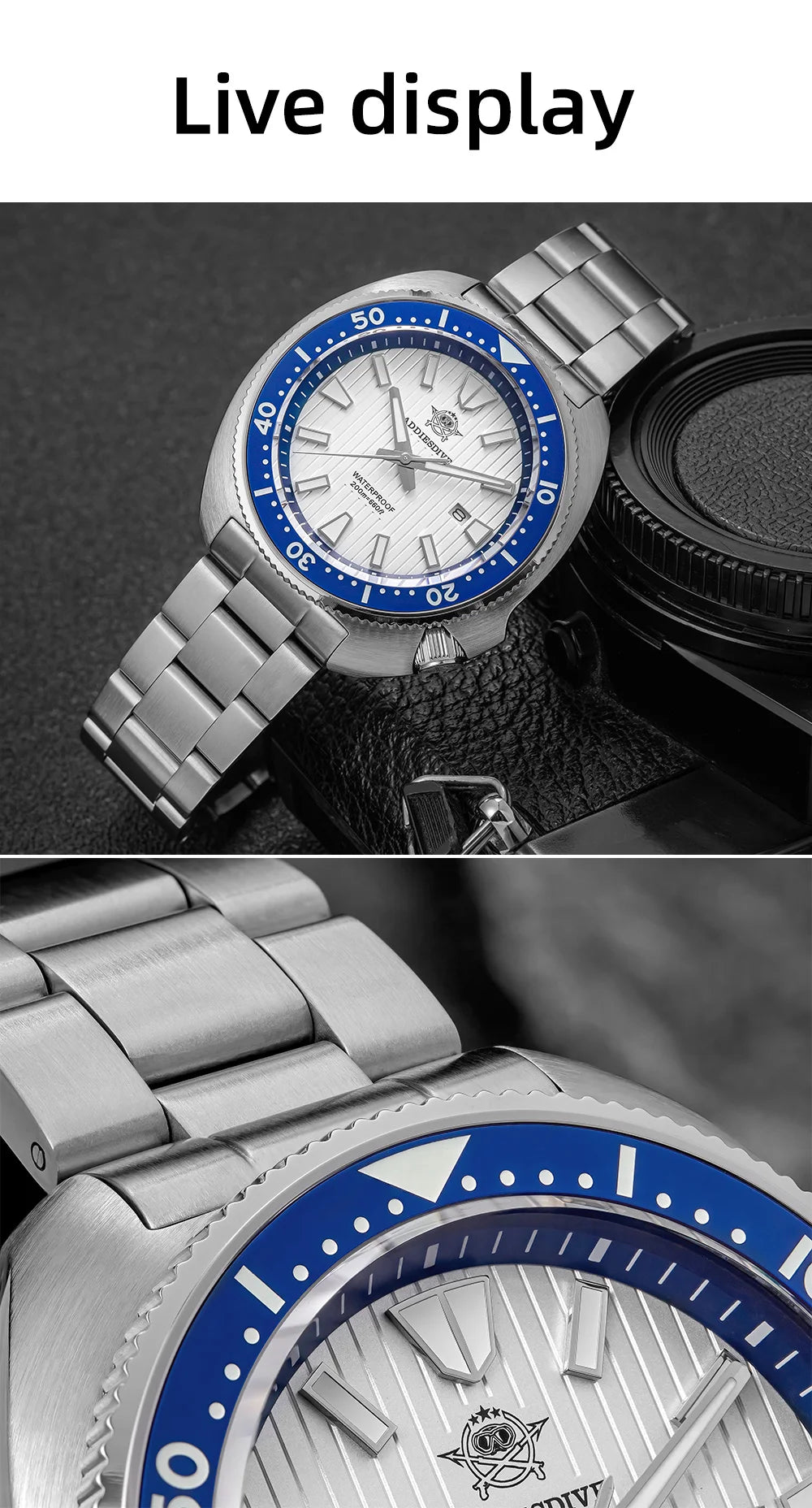ADDIESDIVE Men's Diving Watch 200 Waterproof Sapphire Glass Quartz Watch BGW9 Luminous Stainless Steel Business Fashion Watch
