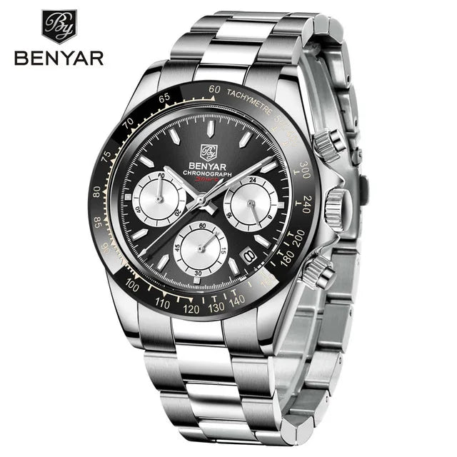 „BENYAR“ vyriški laikrodžiai – prabangus chronografas, sportinis modelis, atsparus vandeniui, pagamintas iš nerūdijančio plieno, su kvarciniu mechanizmu