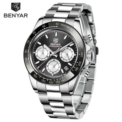„BENYAR“ vyriški laikrodžiai – prabangus chronografas, sportinis modelis, atsparus vandeniui, pagamintas iš nerūdijančio plieno, su kvarciniu mechanizmu