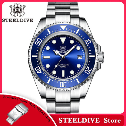 SD1964 STEELDIVE 1000M Waterproof 45.4MM Big Water Ghost Watch For Men Super BGW9 Blue Luminous Dive Watch with Valve