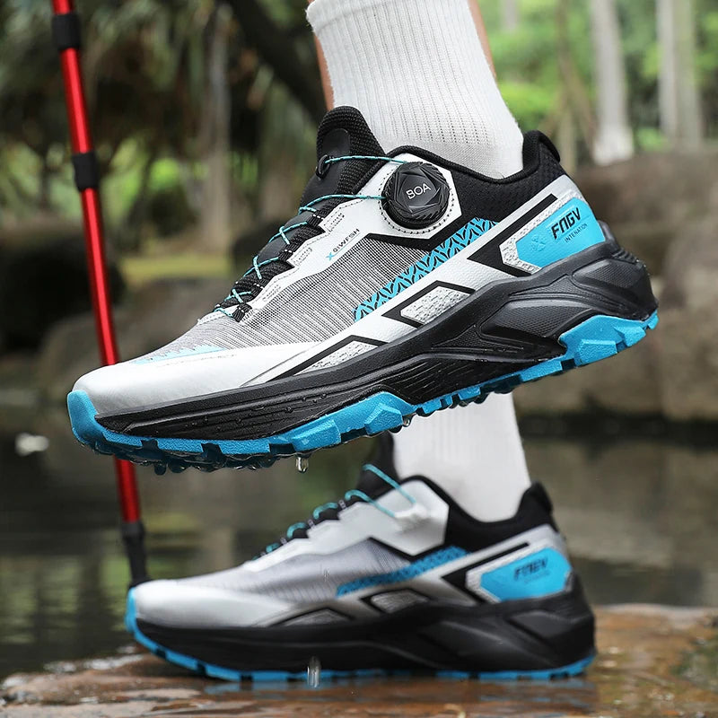 Sapatilhas de corrida para homem primavera e verão — calçado outdoor para caminhada, sapatilhas de trail resistentes ao desgaste com fecho BOA, respiráveis, estilo desportivo e casual