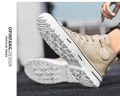 Men's Canvas Shoes High Top Casual Breathable Sports Shoes Gray Skateboarding Vulcanized Shoes Comfortable Sneakers 2025 New