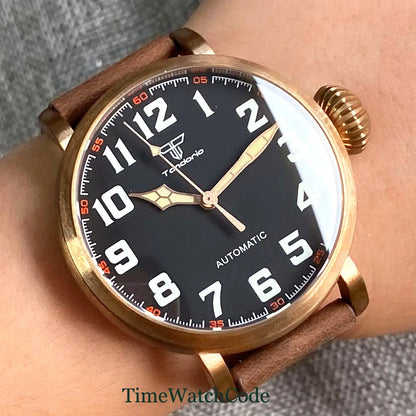 Tandorio 47mm NH35 Diver Men's Automatic Watch CUSN8 Solid Bronze or 316L Steel Case 10ATM Sapphire Crystal Black Dial