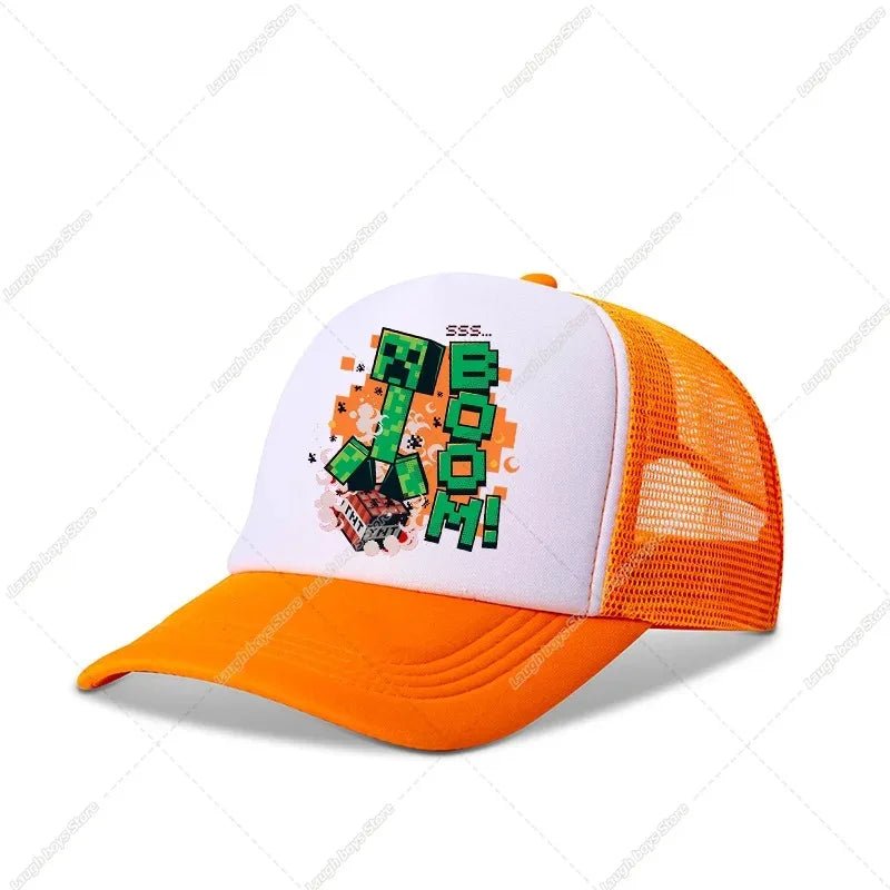 Minecraftes Pixels Kawaii Baseball Cap Boy Cartoon Anime Print Peaked Caps Hip Hop Parent-child Outdoor Mesh Hats Summer Sun Hat