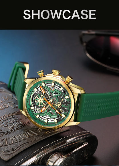 MEGIR Chronograph Quartz Watch Men Fashion Waterproof Yellow Silicone Strap Sport Wristwatch with Luminous Hands Auto Date 2235