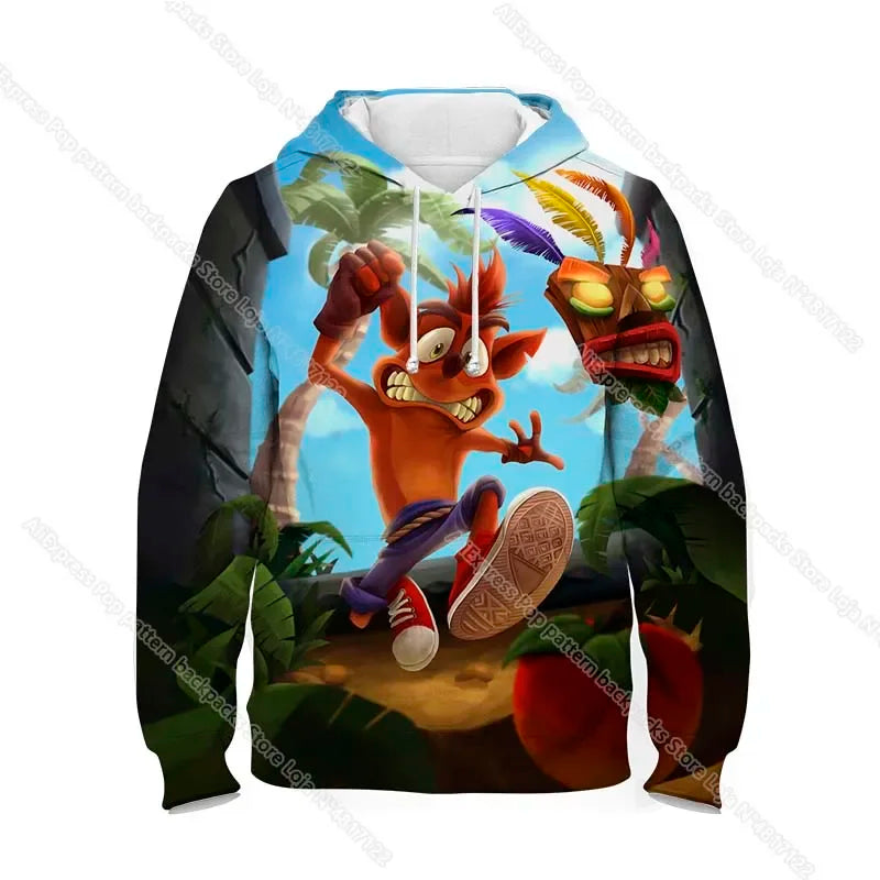 Dětské mikiny s kapucí Crash Bandicoot On the Run – jarní kolekce pro chlapce a dívky, mikiny s motivy z kreslených seriálů a anime, dětské svršky, kabáty a pulovry pro batolata
