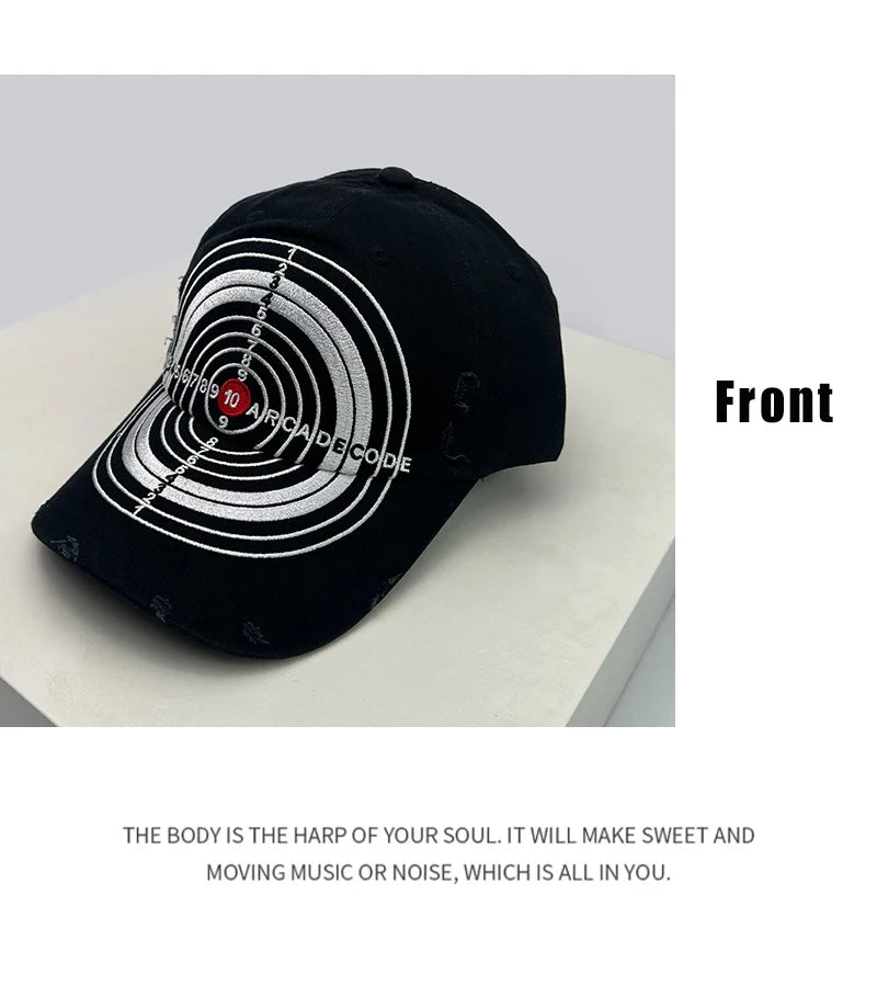 Unisex Broken Style Bull's-eye Cross Embroidery Baseball Hats Sunshade Personal Versatile Peaked Caps Street Fashion Hip Hop