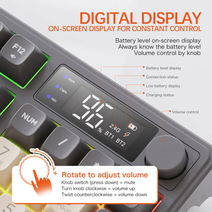 M96 Bluetooth-Tastatur Kabellose FREEWOLF Bildschirm-Gaming-Tastatur, elektronischer Bildschirm, Multi-Device-Verbindung, ergonomisches Gaming