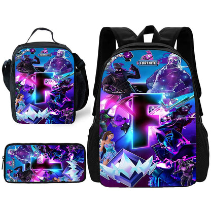 Child School Backpack with Lunch Bags ,Pencil Bags ,Hot Game Design-F-FortniteS School Bags for Boys Girls Best Gift