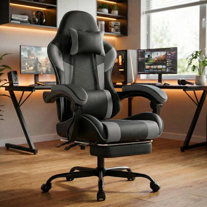 Ergonomic Computer Gaming Chair with Waist Support, Breathable PU Leather Office Chair, Seat Height and Backrest Adjustable