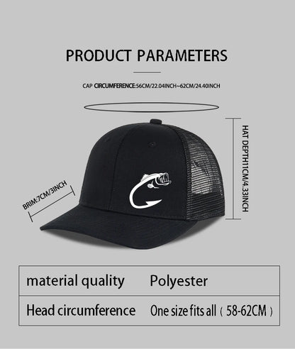 Trucker-Cap mit Bass-Fischhaken-Print, verstellbar, Unisex, Mesh, für Angelfans, Sonnenhut