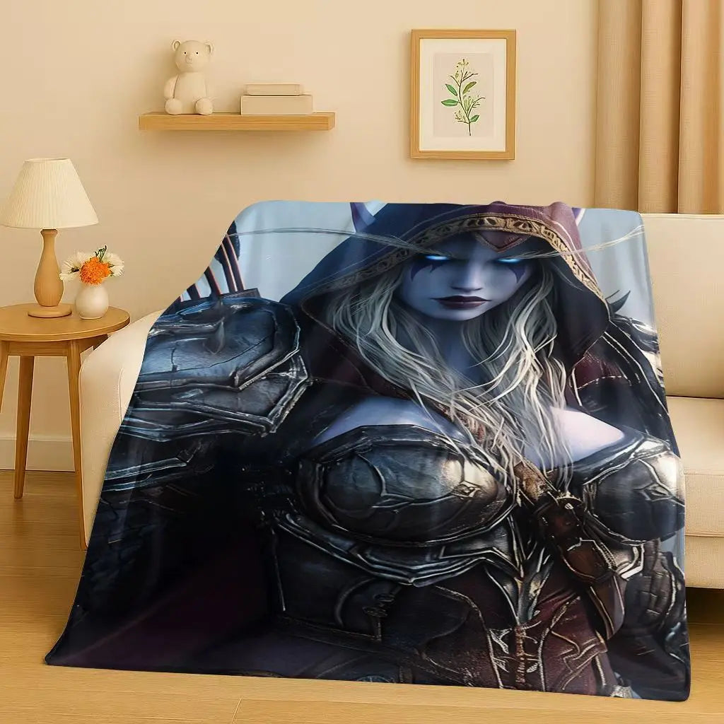 3D WOW World of Warcraft žaidimo „Demon Hunter Arthas“ animacinio stiliaus flanelinis pledas, itin minkštas pliušinis užklotas namams, miegamajam, lovai ir sofai