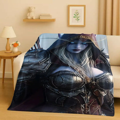 3D WOW World of Warcraft žaidimo „Demon Hunter Arthas“ animacinio stiliaus flanelinis pledas, itin minkštas pliušinis užklotas namams, miegamajam, lovai ir sofai
