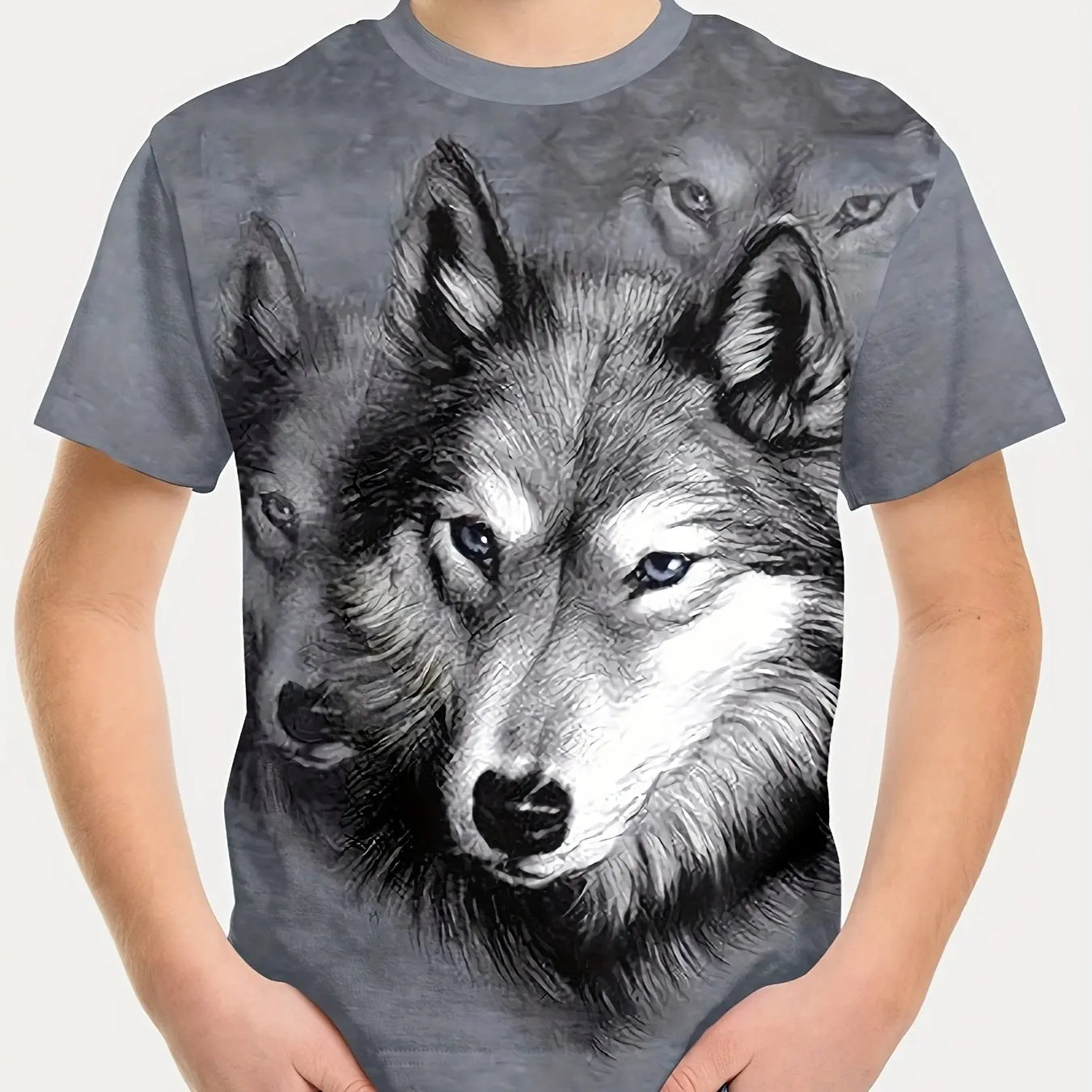Children's Clothing Boys Tshirt Short Sleeve Cool 3D Wolf Print Kids Summer Clothes Stylish Streetwear Round Neck Girl Clothes﻿