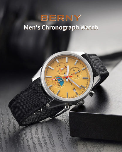 BERNY Chronograph Quartz Men Watch Luminous Miyota OS10 Top Luxury AR Coated Sapphire 5ATM Waterproof 2026 Sports Men’s Watches