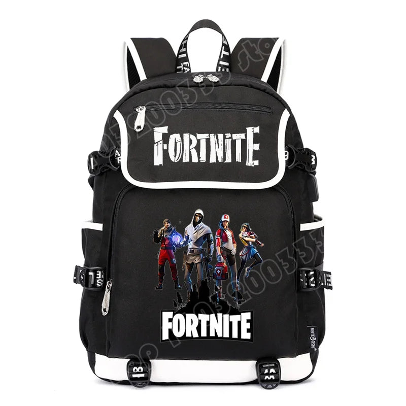 Zaino Fortnites di grande capacità, borsa casual a tracolla con porta USB, unisex, stile anime, cartella per studenti, nuovo regalo di cancelleria elegante