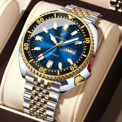 Orologio da uomo POEDAGAR di lusso, stile business, con data e giorno della settimana, impermeabile e luminescente, in acciaio inossidabile e con movimento al quarzo.