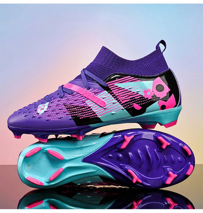 Nouveaux hommes chaussures de Football de haute qualité en plein air haute cheville ultraléger bottes de Football en salle chaussures de sport antidérapantes Futsal antidérapantes