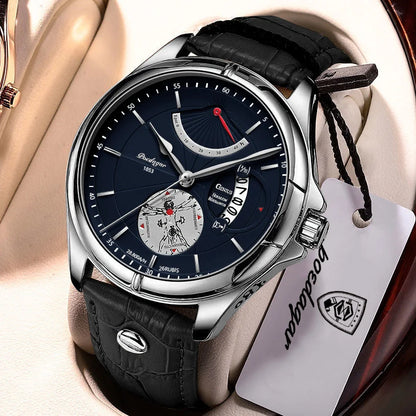 POEDAGAR quartz-polshorloge voor heren – Zakelijke, luxe stijl, waterdicht, verlicht, met datumweergave en leren band – Elegant herenhorloge