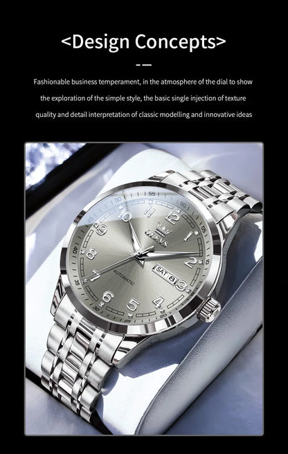 OLEVS Original Men's Fully Automatic Mechanical Watch Stainless Steel Calendar Week Men's Luminous Waterproof Business Watch