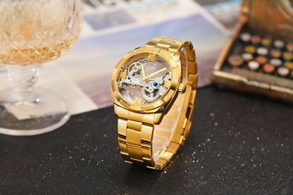 2024Top Brand Luxury Stainless Steel Skeleton Tourbillon Automatic Movement Men Watch Mechanical Waterproof Luminous Wrist Clock