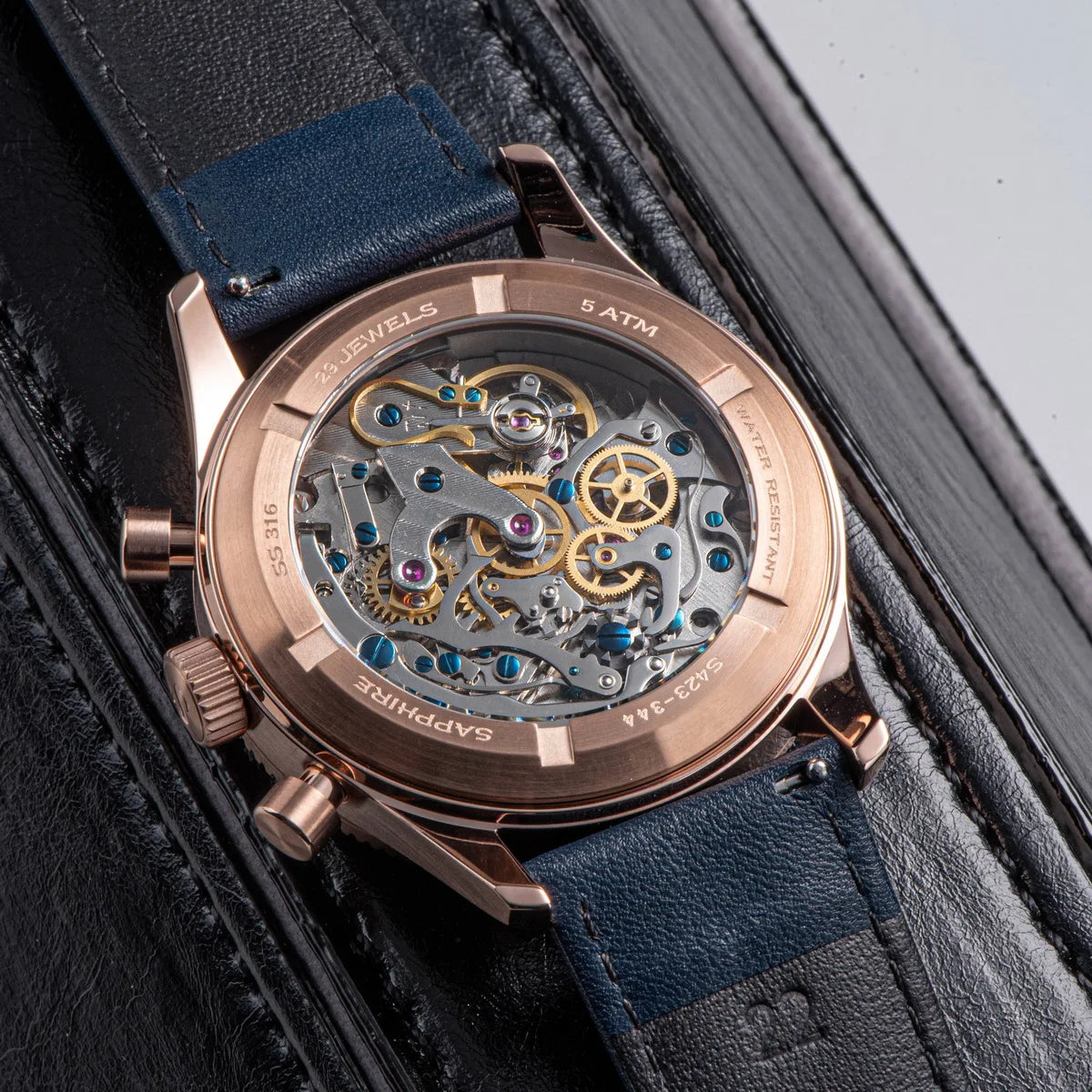 Sugess Pilot Watch Handwind Chronograph Mechanical Wristwatches Luminous Skeleton Men Watches Crystal Sapphire Leather New 2022