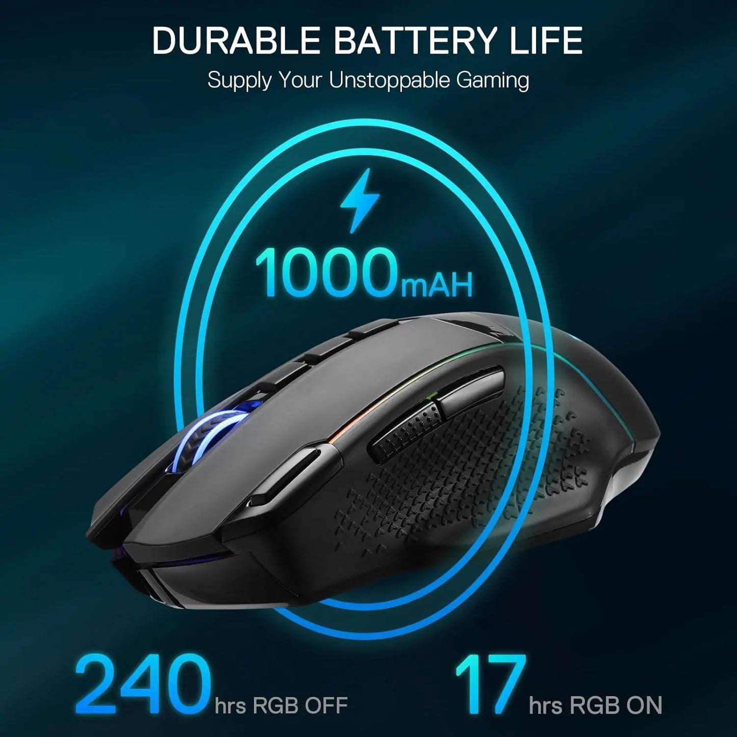 Mouse da gaming wireless Redragon M991 26000 DPI, 3 modalità, 9 pulsanti macro, retroilluminazione RGB, nero