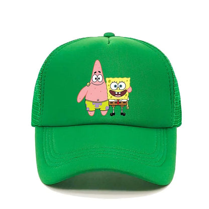 Módna roztomilá bejzbalová čiapka s potlačou SpongeBob, kreslená, pre mužov aj ženy, letná slnečná sieťovaná čiapka, anime, nastaviteľná slnečná clona, golfová čiapka, trucker čiapka