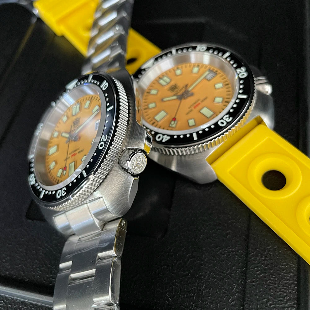 STEELDIVE New Arrival 44mm SD1974 Orange Dial Ceramic Bezel Super Luminous 200m NH35 Automatic Dive Watch with Milled Clasp