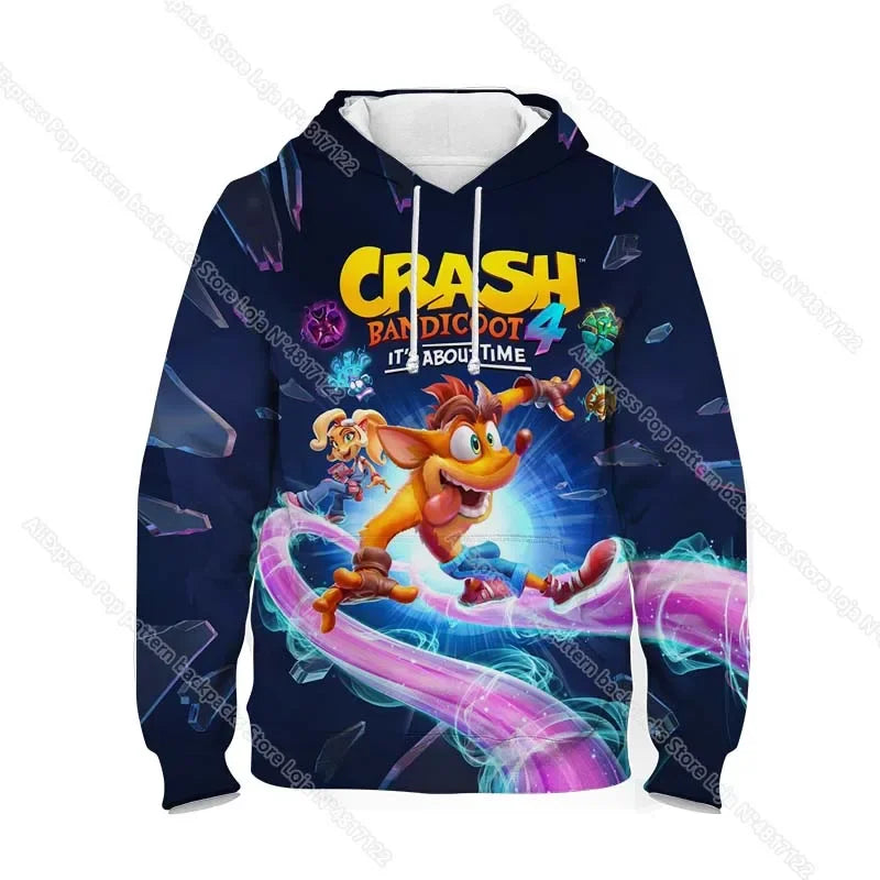 Dětské mikiny s kapucí Crash Bandicoot On the Run – jarní kolekce pro chlapce a dívky, mikiny s motivy z kreslených seriálů a anime, dětské svršky, kabáty a pulovry pro batolata