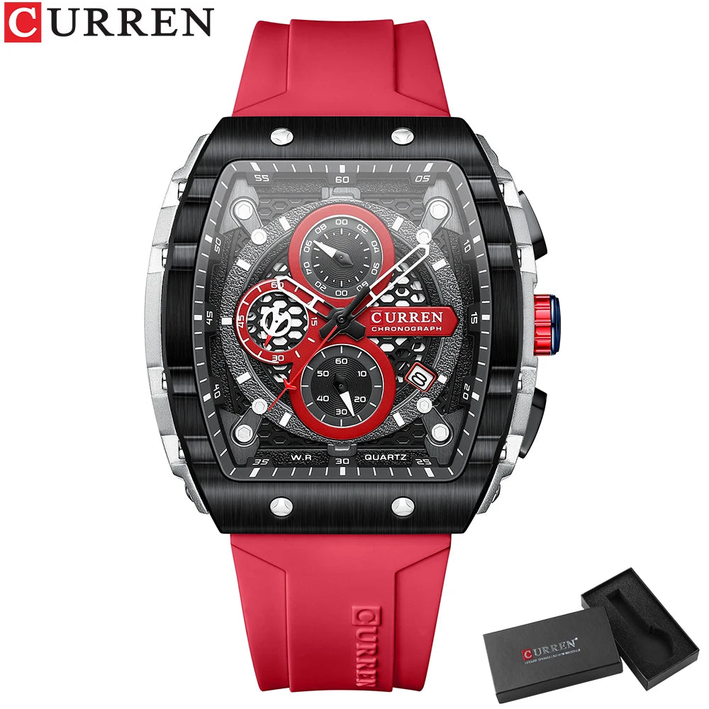 CURREN Fashion men watch brand unique square design luxury quartz sports tape watches men waterproof