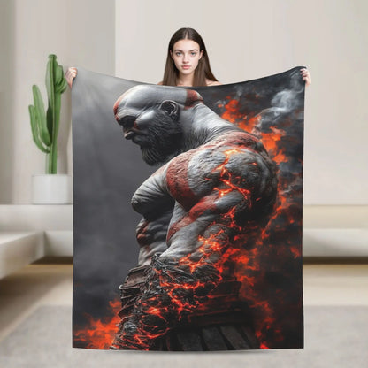 God of War Games Kratos Cartoon Flannel Blanket  Super Soft Throw Blanket for Couch Bed Travel Street Trend Bedspread Sofa Bed