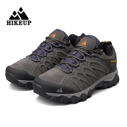 HIKEUP High-Quality Leather Hiking Shoes, Durable Outdoor Sport Men Trekking Leather Shoes, Lace-Up Climbing Hunting Sneakers
