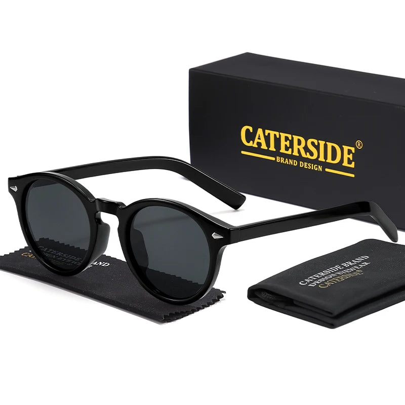 CATERSIDE Fashion Men's Polarized Sunglasses Round Tr-90 Frame TAC Lens Sun Glasses Women's Travel Outdoor Party Glasses