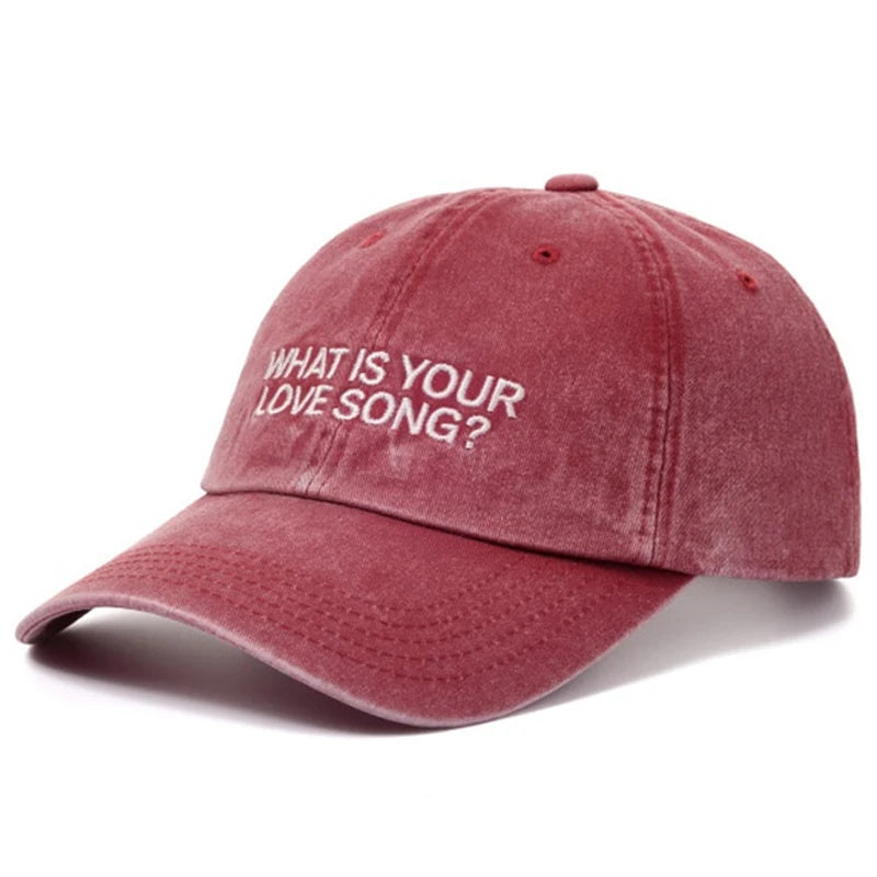 Kpop "What Is Your Love Song" Same Knitted Embroidery Caps,Tour Concert Cap Outdoor Retro Washed Baseball Caps for Women Men