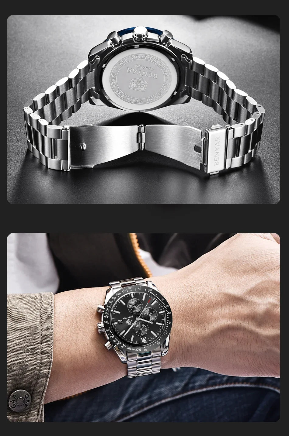 Ceas pentru bărbați BENYAR 5140, ceas sport casual, ceas de lux cu cuarț rezistent la apă, cronograf militar de marcă de lux.