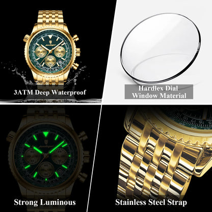POEDAGAR Trendy Man Watch Chronograph Date Waterproof Luminous Men's Watches Stainless Steel Quartz Sports Luxury Man Wristwatch
