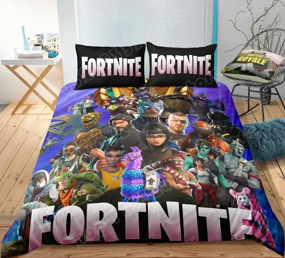 Fortnite Bedding Set Duvet Cover 3 Piece 3D Printed Bedroom Bedding Game Anime Cartoon Pillowcase Room Decoration Gifts