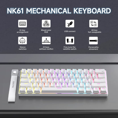 Ajazz NK61 Wired Mechanical Gaming Keyboard 61 Keys RGB Hot-Swap Mixed Color Red Switch Compatible with Win/Mac for Gamers