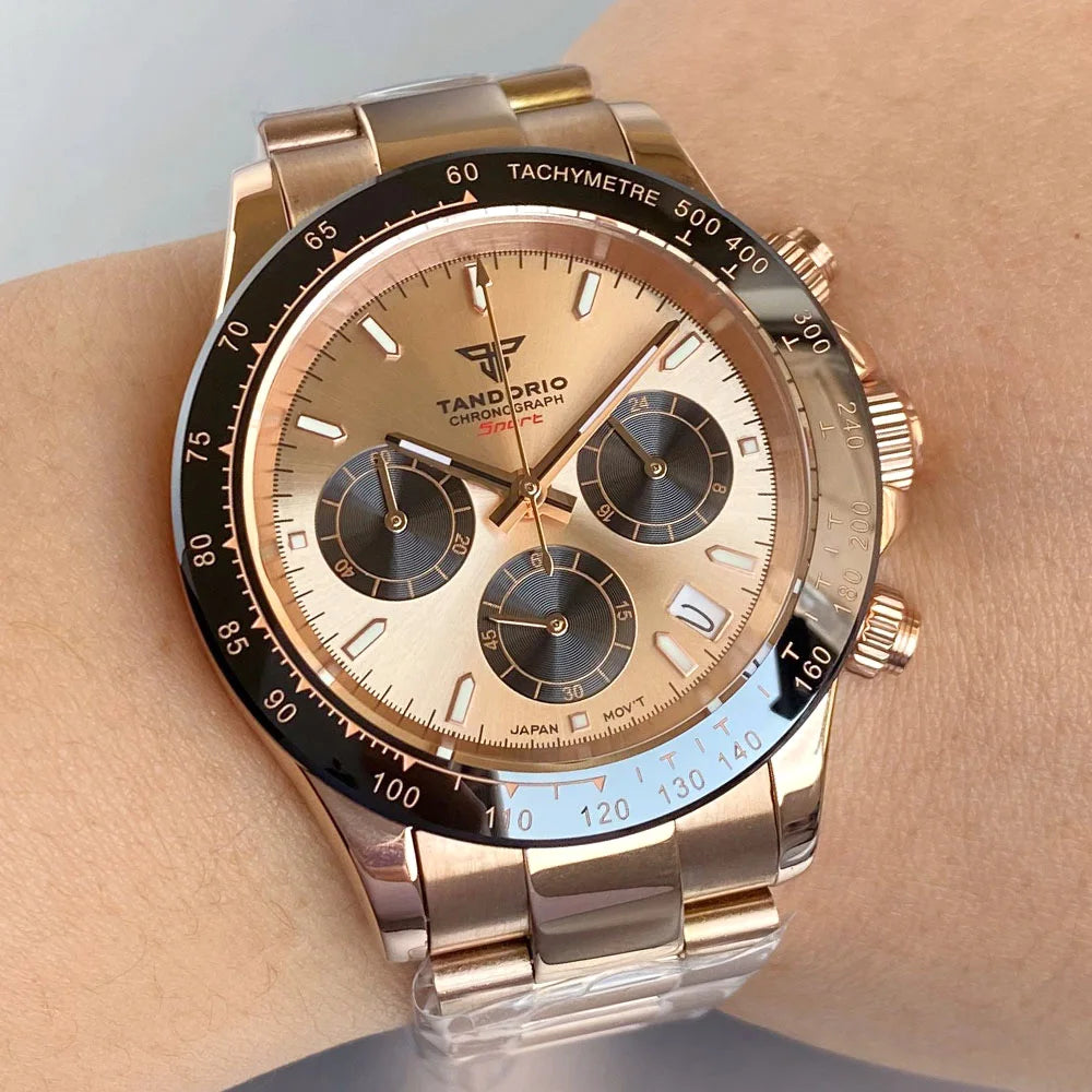 Reloj de lujo para hombre VK63 con movimiento de cuarzo, cronógrafo de negocios, 39mm, acero/oro rosa, fecha, esfera luminosa y cronógrafo completo
